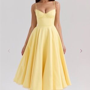 MADEMOISELLE Sunshine Yellow Satin Tulle Midi Dress